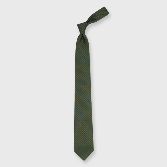 MASHBURN Silk Print Tie in Green/Gold/Brown Diamond - Picture 3 of 3